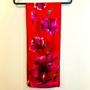 ELAINE GOLD 100% Silk Floral Skinny  Scarf